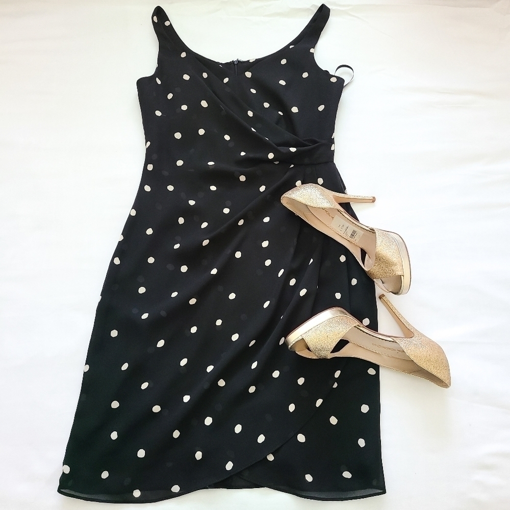 Vintage David Warren polka-dot faux wrap dress Holiday Party Dress Size 6